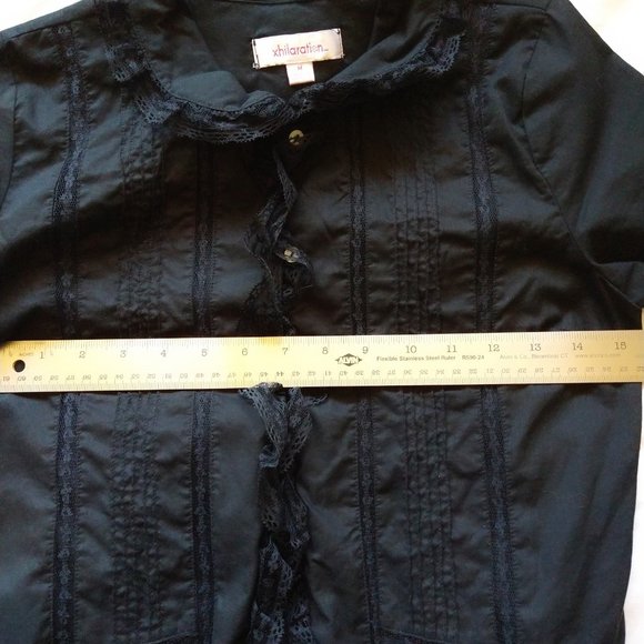 Black cotton 3/4 sleeve button down shirt with lace trim Xhilaration size XS - Picture 6 of 16